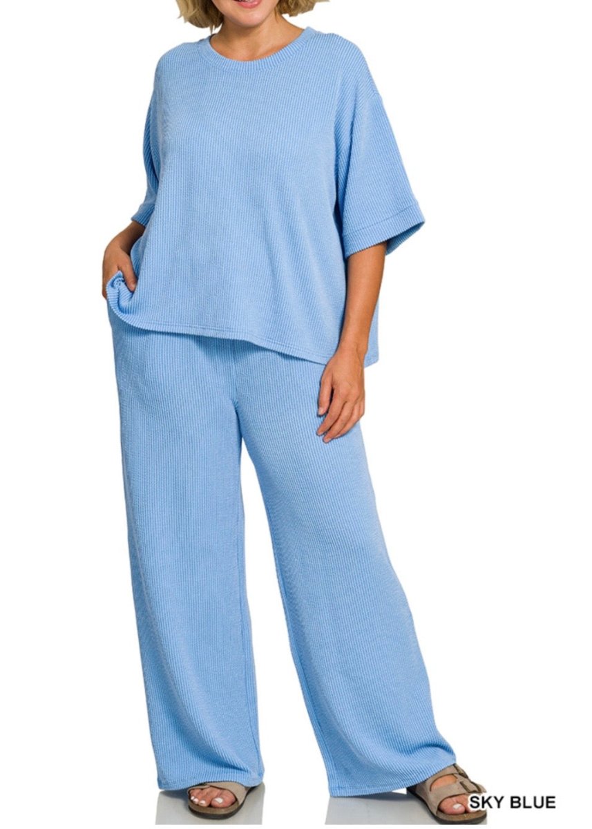 Allison Ribbed Lounge Set - Sky Blue - lounge set - Jimberly's Boutique - Olive Branch - Mississippi
