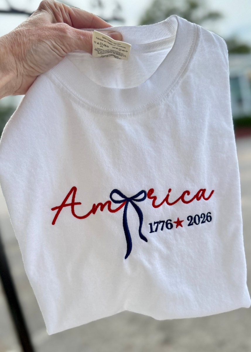 America 1776 - 2026 Embroidered Comfort Colors SS Tshirt - Embroidered Comfort Colors - Jimberly's Boutique - Olive Branch - Mississippi