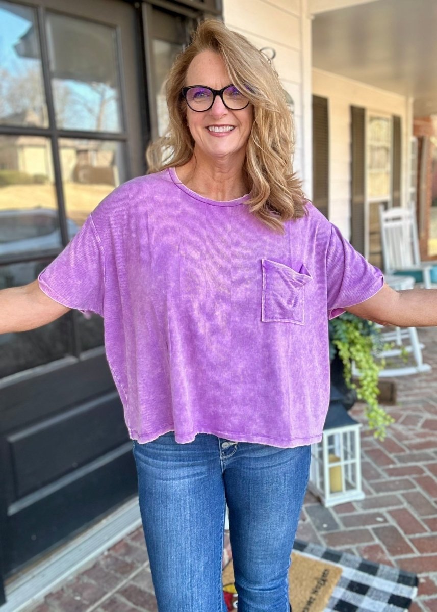 Angela Ribbed Pocket Top | Lavender | Zenana - Casual Top -Jimberly's Boutique-Olive Branch-Mississippi