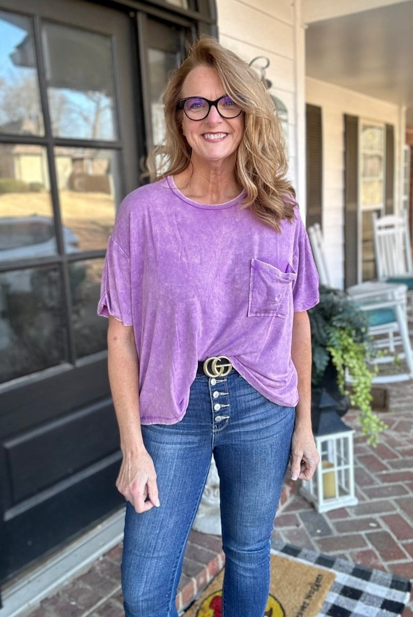 Angela Ribbed Pocket Top | Lavender | Zenana - Casual Top -Jimberly's Boutique-Olive Branch-Mississippi