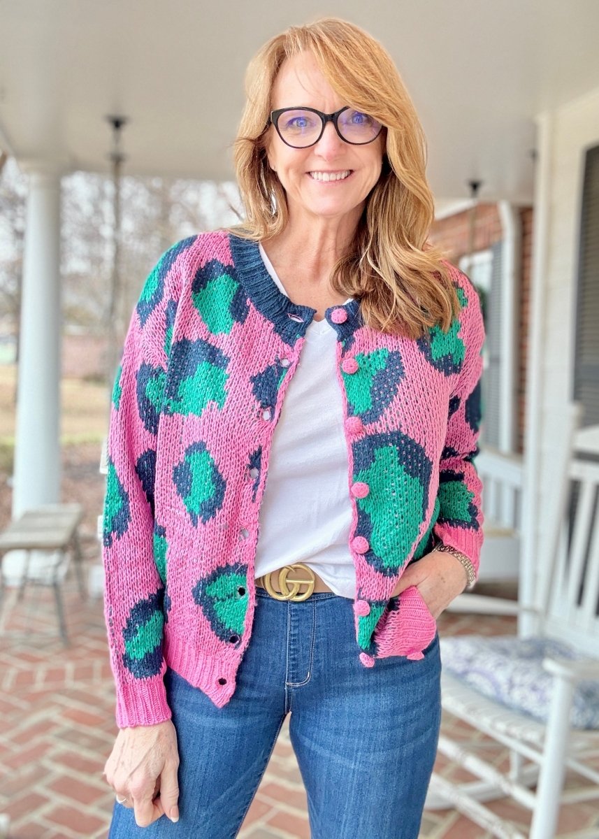 Animal Print Button Front Cardigan - Pink - Cardigan - Jimberly's Boutique - Olive Branch - Mississippi