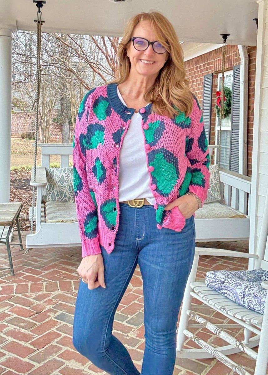 Animal Print Button Front Cardigan - Pink - Cardigan - Jimberly's Boutique - Olive Branch - Mississippi