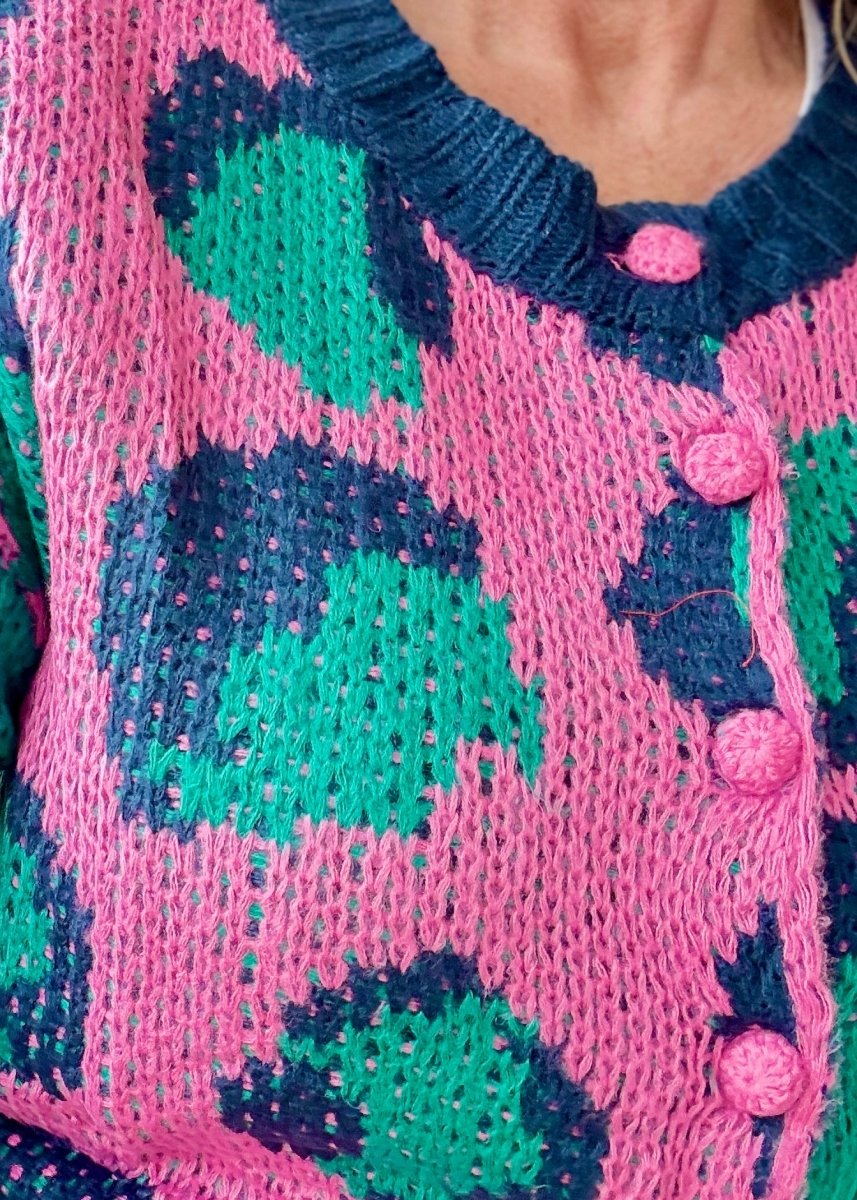 Animal Print Button Front Cardigan - Pink - Cardigan - Jimberly's Boutique - Olive Branch - Mississippi