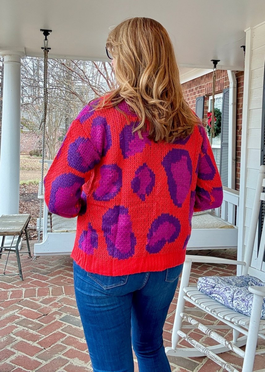 Animal Print Button Front Cardigan/Sweater - Red - Cardigan - Jimberly's Boutique - Olive Branch - Mississippi