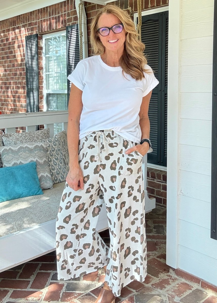 Animal Print Mineral Washed Pants - Stone Grey | Easel - Pants - Jimberly's Boutique - Olive Branch - Mississippi