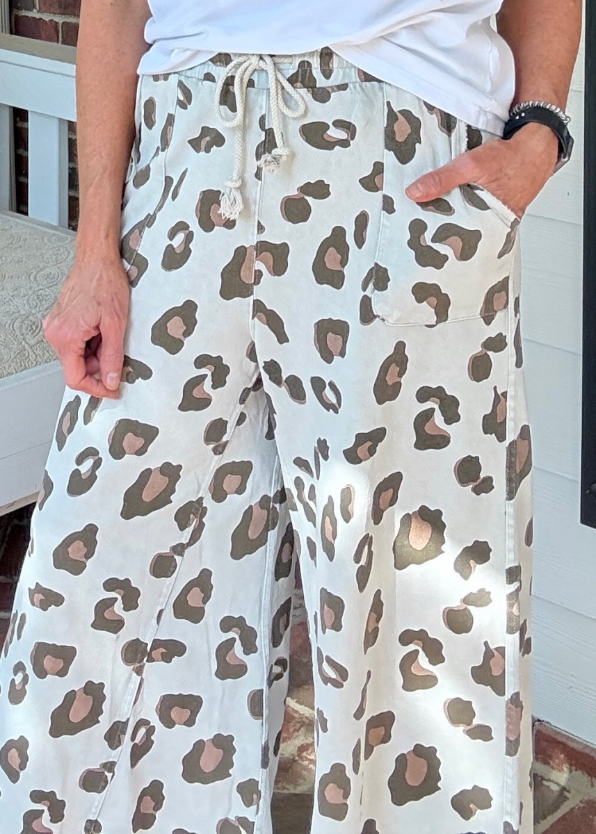 Animal Print Mineral Washed Pants - Stone Grey | Easel - Pants - Jimberly's Boutique - Olive Branch - Mississippi