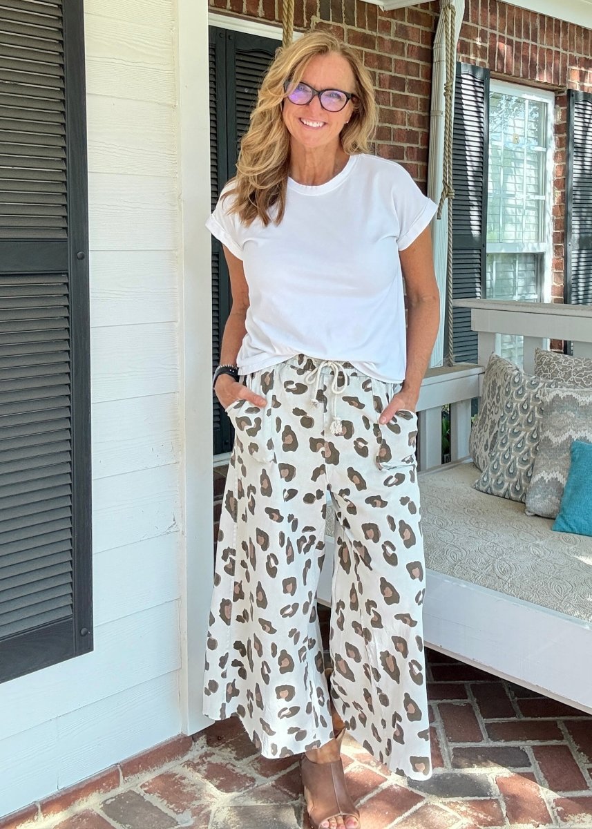 Animal Print Mineral Washed Pants - Stone Grey | Easel - Pants - Jimberly's Boutique - Olive Branch - Mississippi