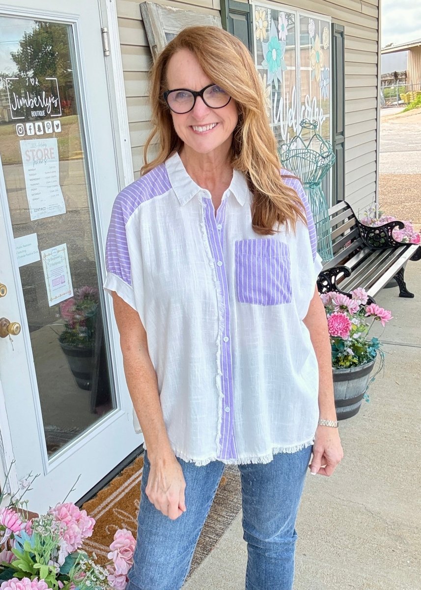 Anna Linen Button Down Top - Lavender - Button Down Top - Jimberly's Boutique - Olive Branch - Mississippi