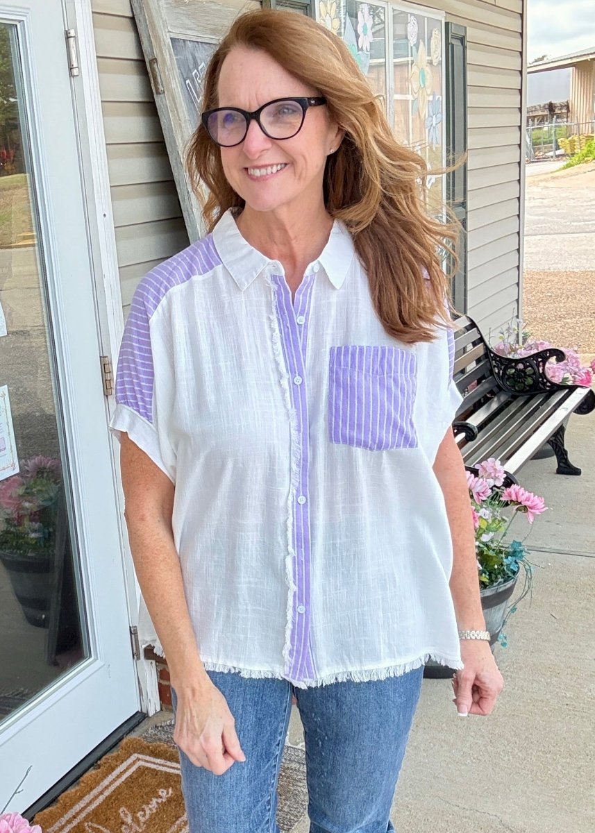 Anna Linen Button Down Top - Lavender - Button Down Top - Jimberly's Boutique - Olive Branch - Mississippi