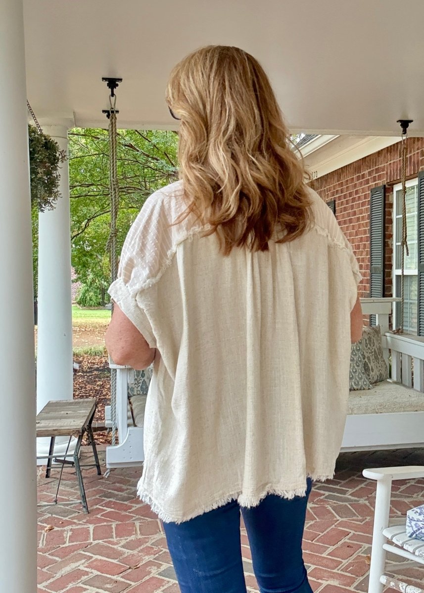 Anna Linen Button Down Top - Oatmeal - Button Down Top - Jimberly's Boutique - Olive Branch - Mississippi