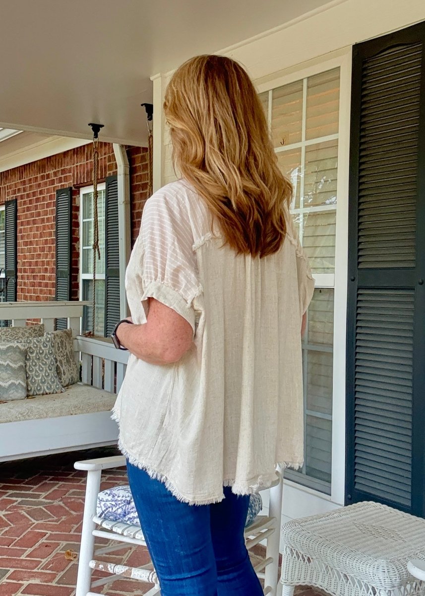 Anna Linen Button Down Top - Oatmeal - Button Down Top - Jimberly's Boutique - Olive Branch - Mississippi