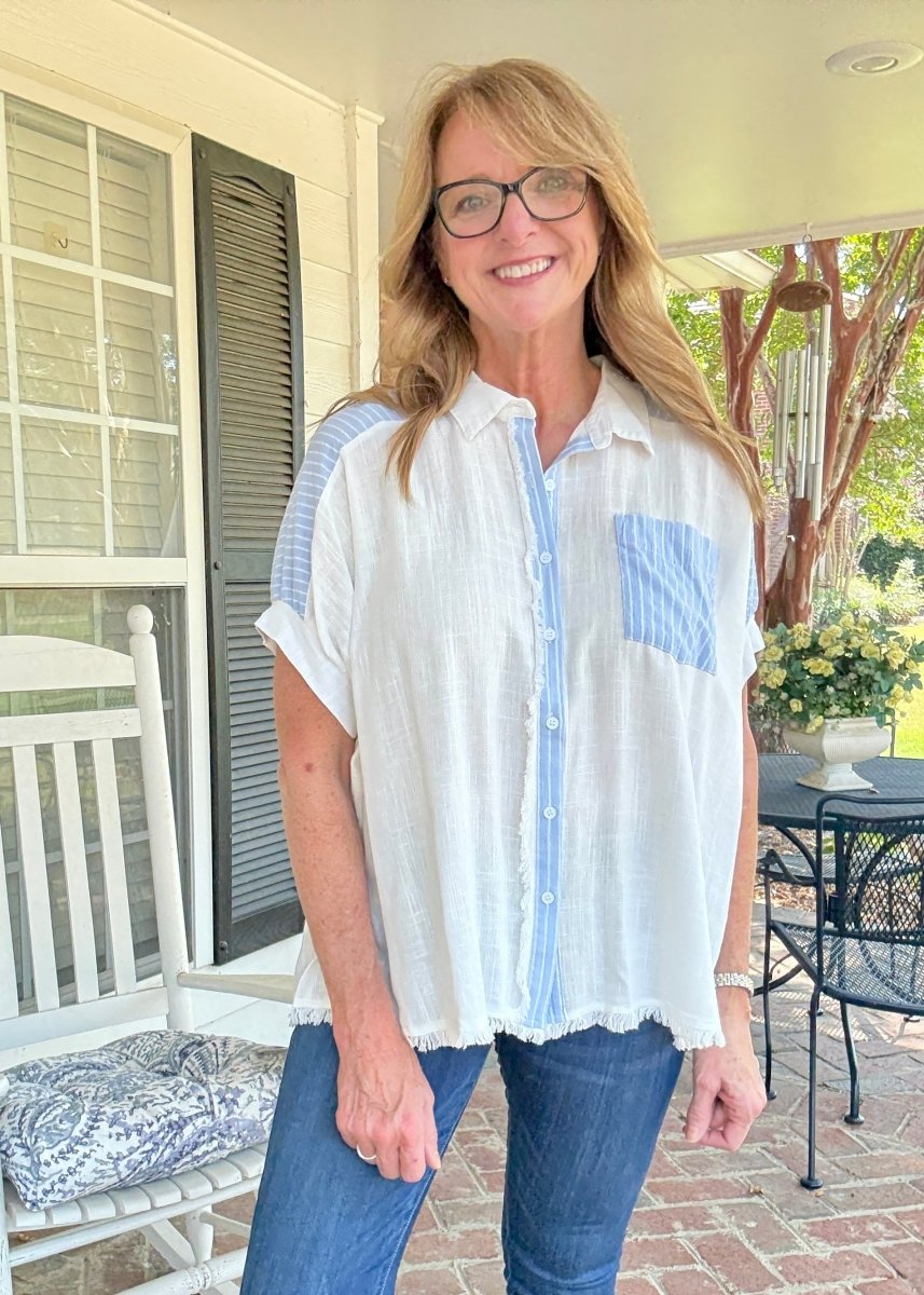 Anna Linen Button Down Top - Off White - Button Down Top - Jimberly's Boutique - Olive Branch - Mississippi