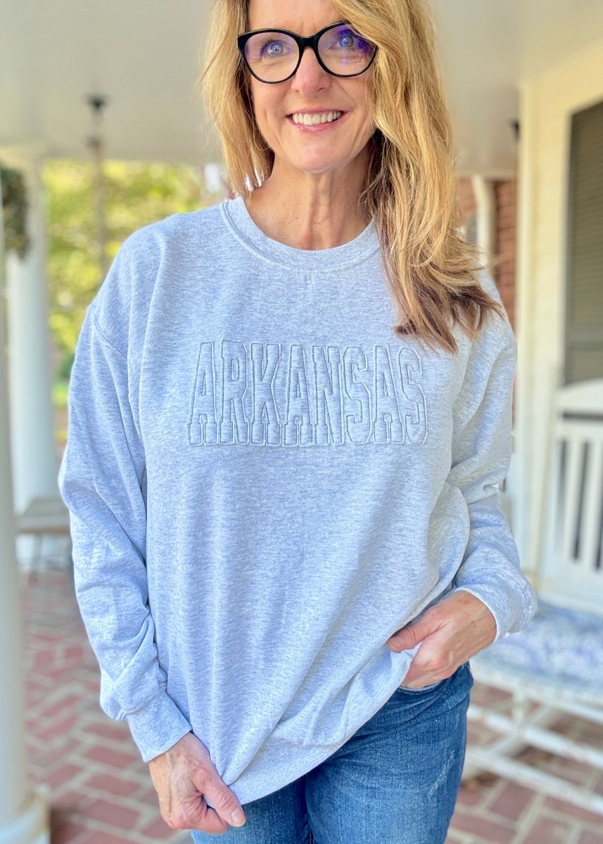 ARKANSAS Tone on Tone Applique' Sweatshirt - Jimberly's Boutique - Olive Branch - Mississippi