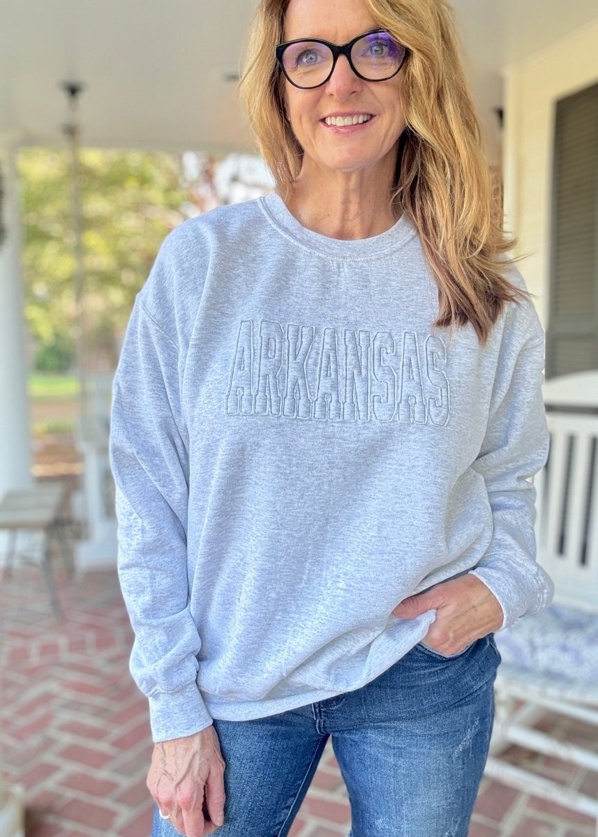 ARKANSAS Tone on Tone Applique' Sweatshirt - Jimberly's Boutique - Olive Branch - Mississippi