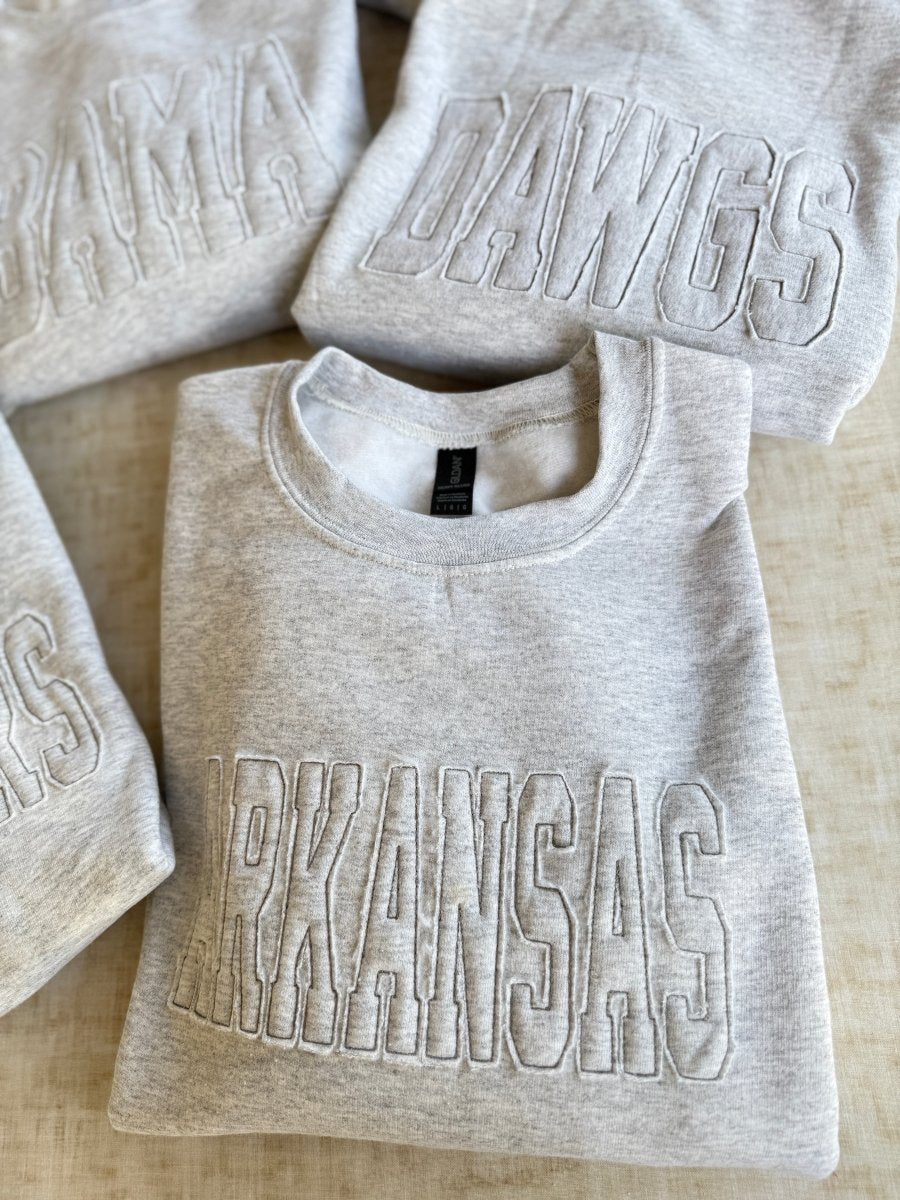 ARKANSAS Tone on Tone Applique' Sweatshirt - Jimberly's Boutique - Olive Branch - Mississippi