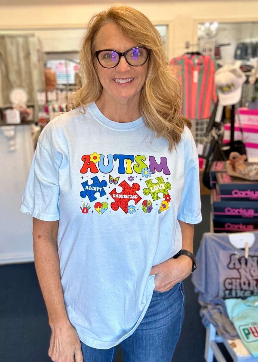 Autism Accept - Understand - Love Graphic Tee - Comfort Colors Graphic Tee -Jimberly's Boutique-Olive Branch-Mississippi
