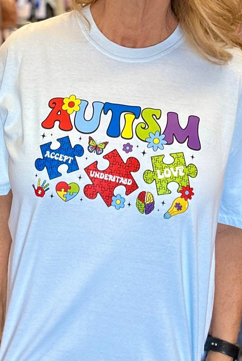 Autism Accept - Understand - Love Graphic Tee - Comfort Colors Graphic Tee -Jimberly's Boutique-Olive Branch-Mississippi