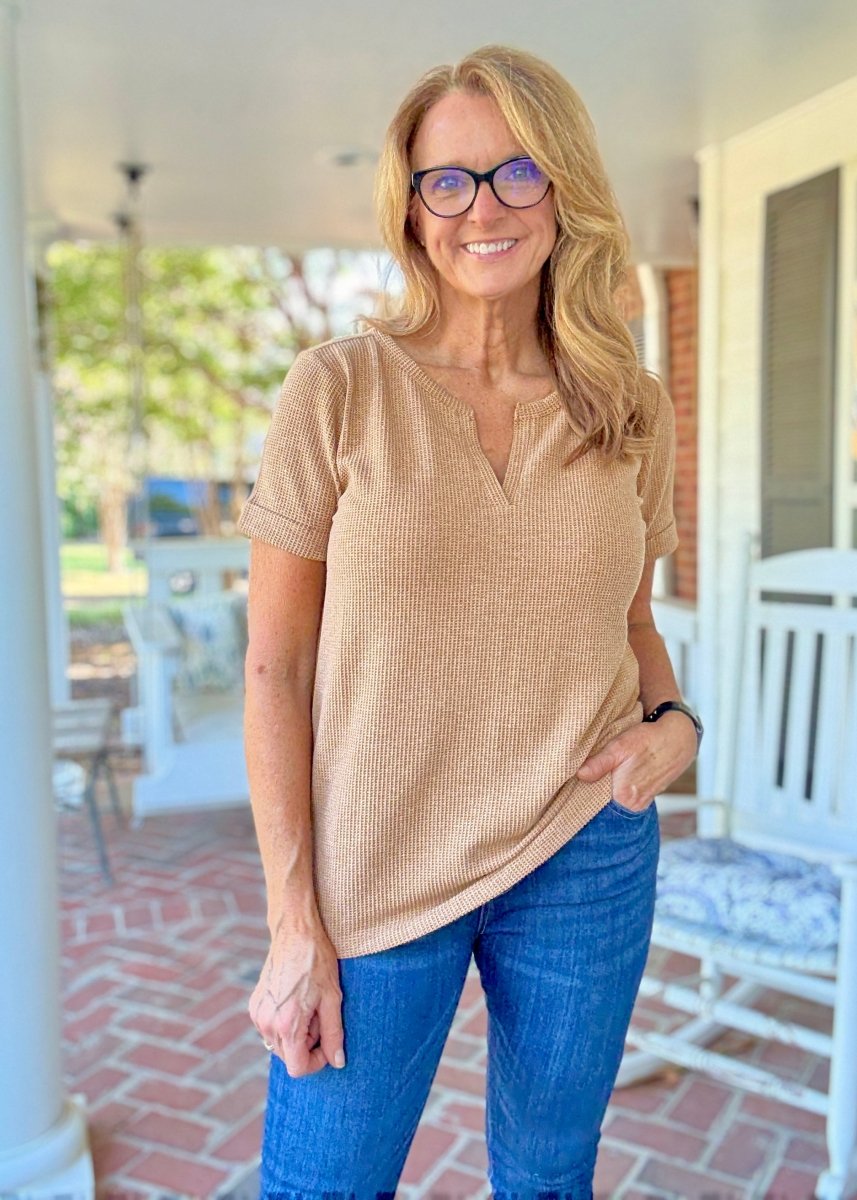 Baby Waffle Top - Deep Camel - Casual Top - Jimberly's Boutique - Olive Branch - Mississippi