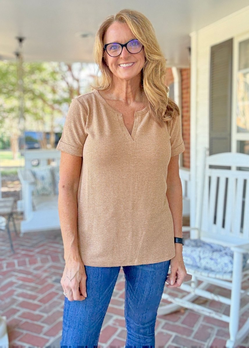 Baby Waffle Top - Deep Camel - Casual Top - Jimberly's Boutique - Olive Branch - Mississippi
