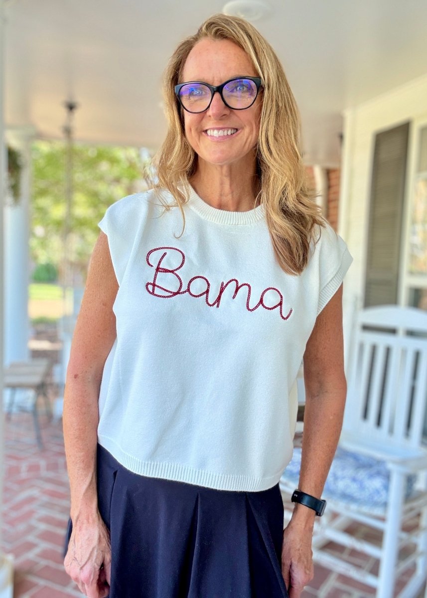 Bama Embroidered Sweater Vest - Ivory w/Crimson - gameday - Jimberly's Boutique - Olive Branch - Mississippi