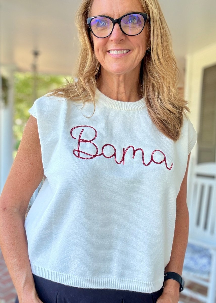 Bama Embroidered Sweater Vest - Ivory w/Crimson - gameday - Jimberly's Boutique - Olive Branch - Mississippi