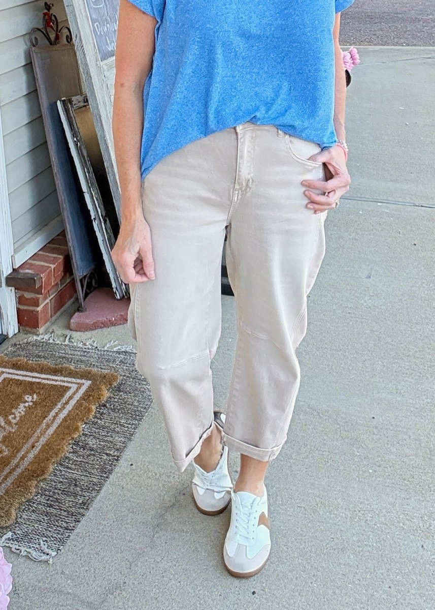 Barrel Leg Color Denim Pants - Ash Mocha | Zenana - Barrel Jeans/Pants - Jimberly's Boutique - Olive Branch - Mississippi