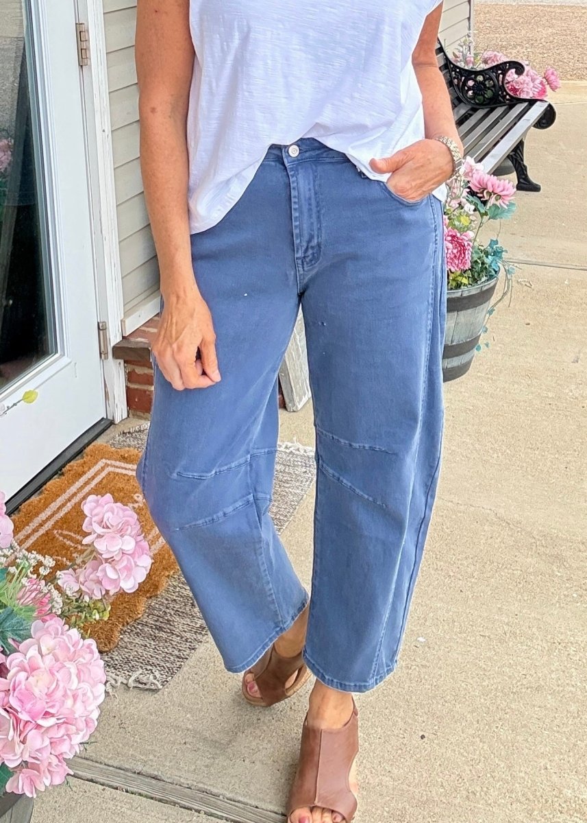 Barrel Leg Color Denim Pants - Blackberry | Zenana - Barrel Jeans/Pants - Jimberly's Boutique - Olive Branch - Mississippi