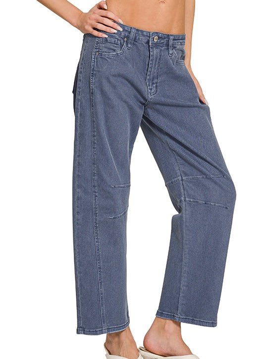 Barrel Leg Color Denim Pants - Blackberry | Zenana - Barrel Jeans/Pants - Jimberly's Boutique - Olive Branch - Mississippi