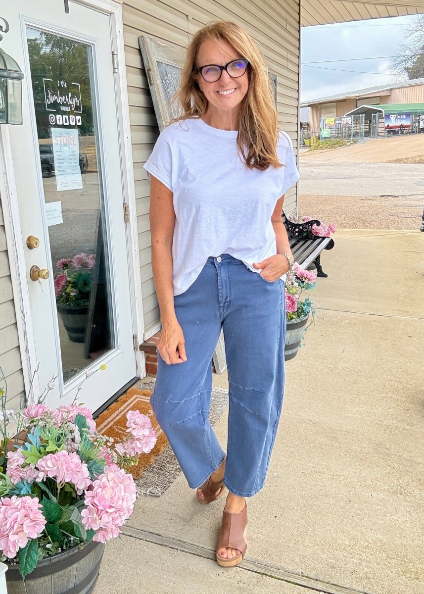 Barrel Leg Color Denim Pants - Blackberry | Zenana - Barrel Jeans/Pants - Jimberly's Boutique - Olive Branch - Mississippi