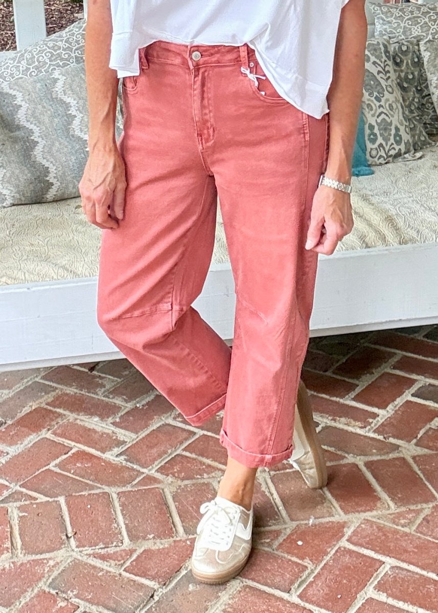 Barrel Leg Color Denim Pants - Cabernet | Zenana - Barrel Jeans/Pants -Jimberly's Boutique-Olive Branch-Mississippi
