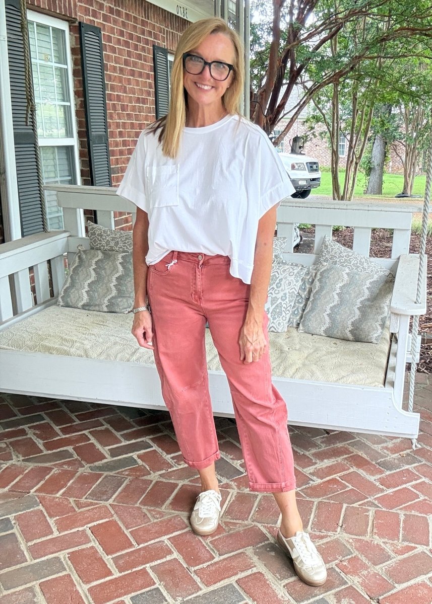 Barrel Leg Color Denim Pants - Cabernet | Zenana - Barrel Jeans/Pants -Jimberly's Boutique-Olive Branch-Mississippi