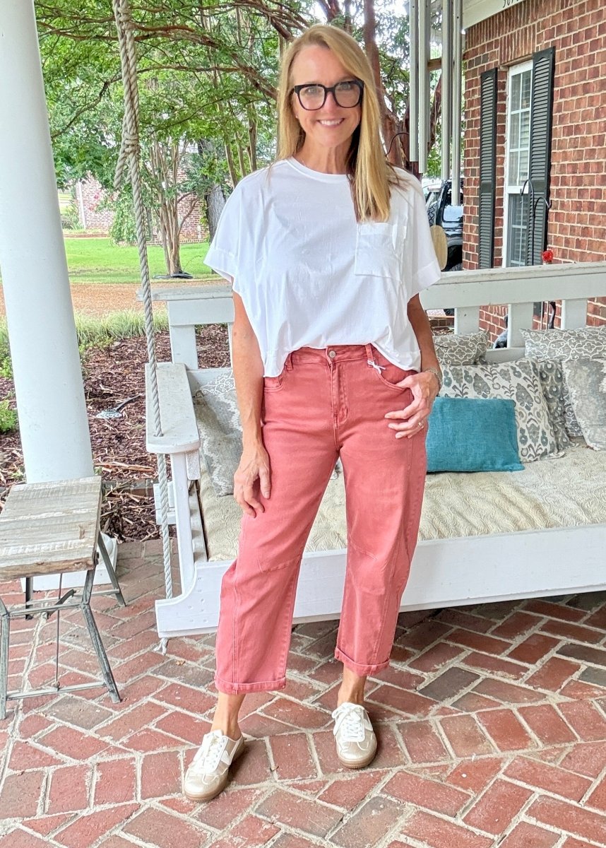 Barrel Leg Color Denim Pants - Cabernet | Zenana - Barrel Jeans/Pants -Jimberly's Boutique-Olive Branch-Mississippi