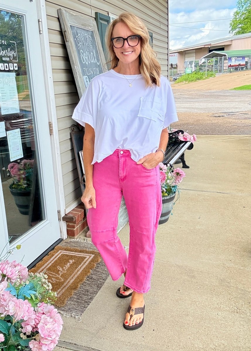 Barrel Leg Color Denim Pants - Hot Pink | Zenana - Barrel Jeans/Pants - Jimberly's Boutique - Olive Branch - Mississippi