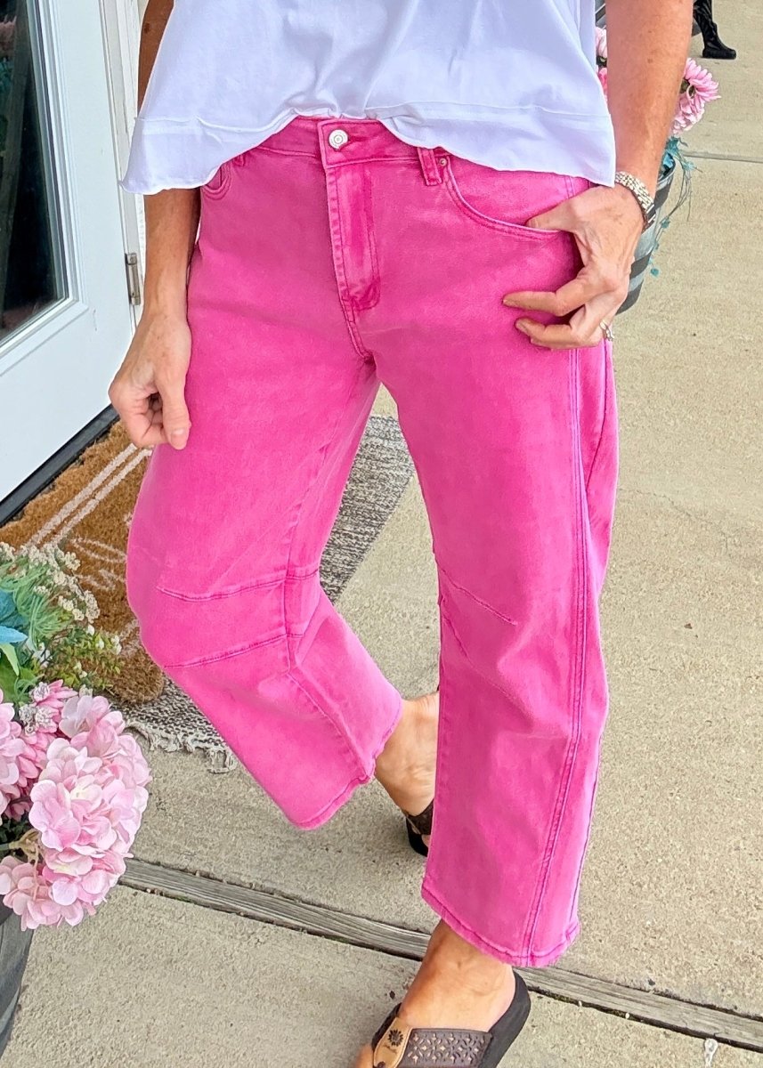 Barrel Leg Color Denim Pants - Hot Pink | Zenana - Barrel Jeans/Pants - Jimberly's Boutique - Olive Branch - Mississippi