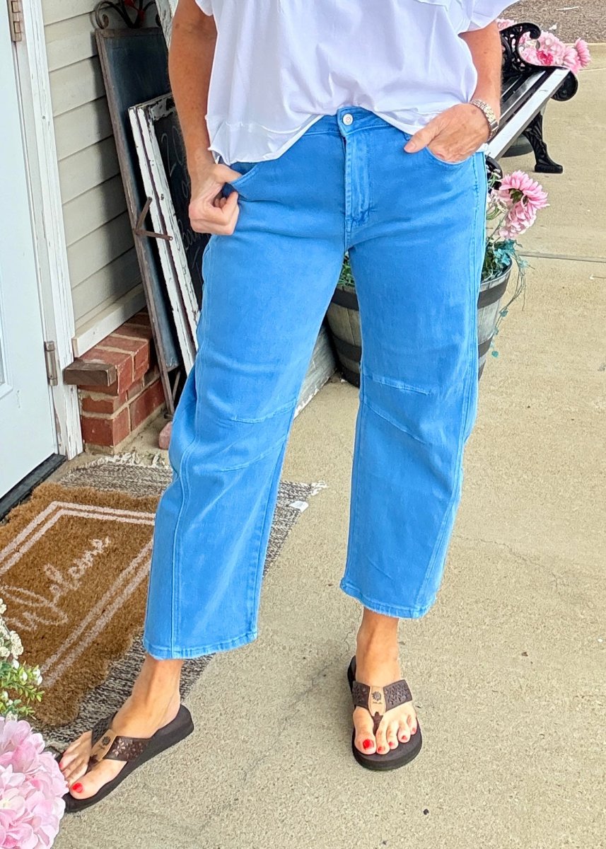 Barrel Leg Color Denim Pants - Ocean Blue | Zenana - Barrel Jeans/Pants -Jimberly's Boutique-Olive Branch-Mississippi