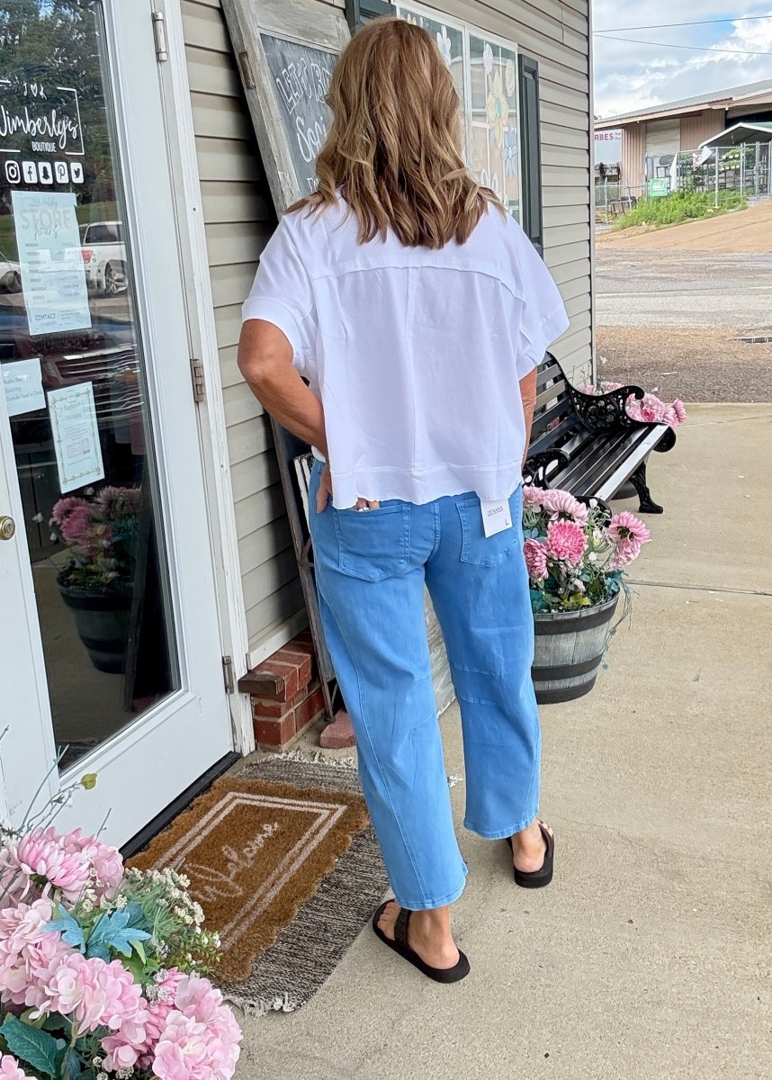 Barrel Leg Color Denim Pants - Ocean Blue | Zenana - Barrel Jeans/Pants -Jimberly's Boutique-Olive Branch-Mississippi