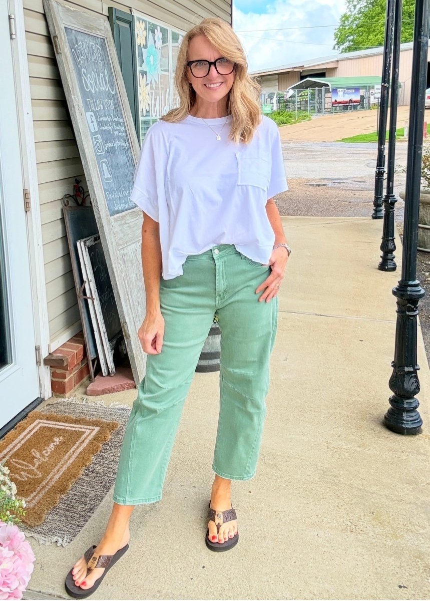 Barrel Leg Color Denim Pants - Olive | Zenana - Barrel Jeans/Pants -Jimberly's Boutique-Olive Branch-Mississippi