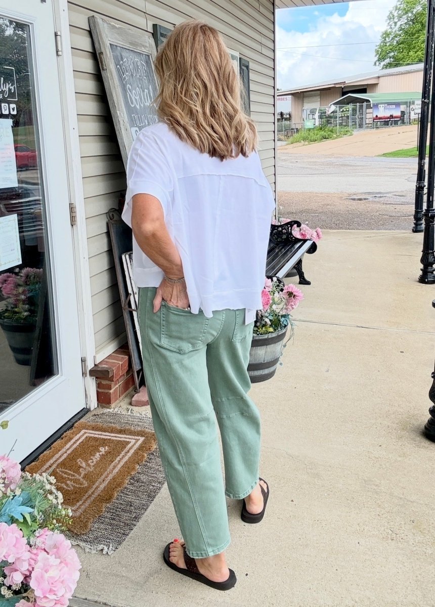 Barrel Leg Color Denim Pants - Olive | Zenana - Barrel Jeans/Pants -Jimberly's Boutique-Olive Branch-Mississippi