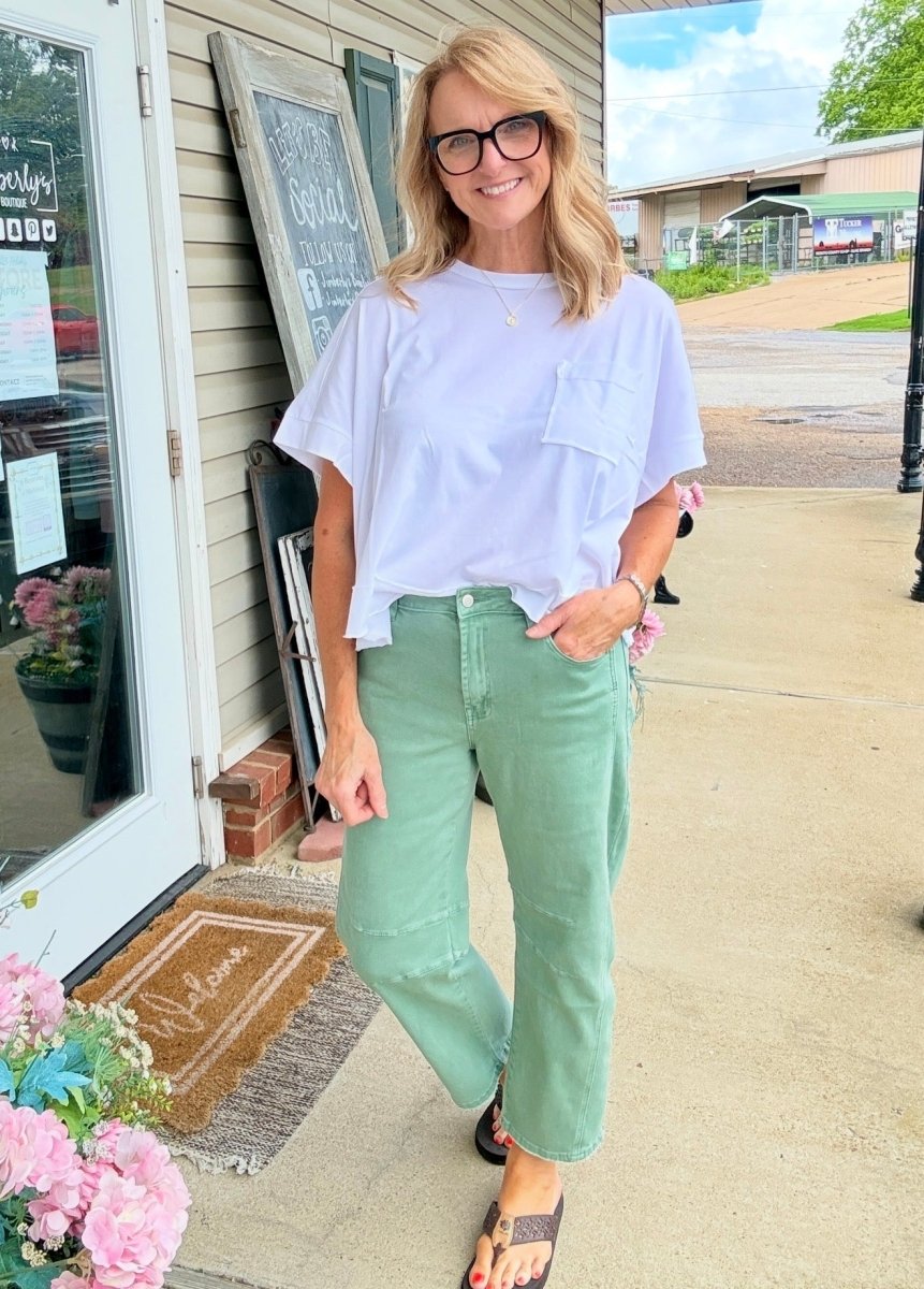Barrel Leg Color Denim Pants - Olive | Zenana - Barrel Jeans/Pants -Jimberly's Boutique-Olive Branch-Mississippi