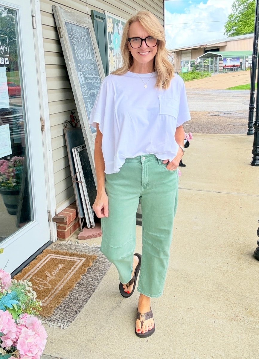 Barrel Leg Color Denim Pants - Olive | Zenana - Barrel Jeans/Pants -Jimberly's Boutique-Olive Branch-Mississippi