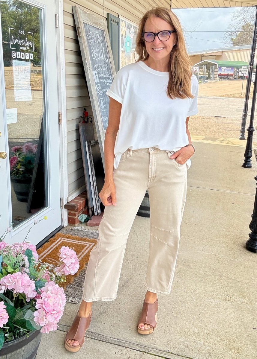 Barrel Leg Color Denim Pants - Sand Beige | Zenana - Barrel Jeans/Pants - Jimberly's Boutique - Olive Branch - Mississippi