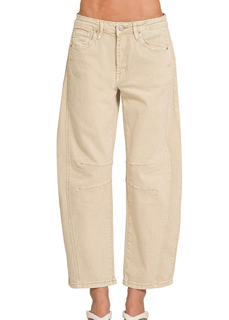 Barrel Leg Color Denim Pants - Sand Beige | Zenana - Barrel Jeans/Pants - Jimberly's Boutique - Olive Branch - Mississippi