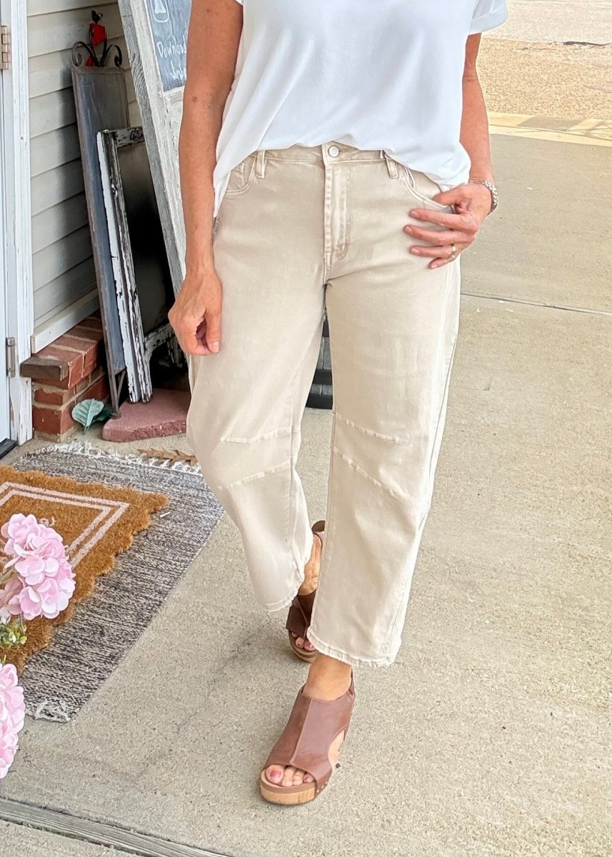 Barrel Leg Color Denim Pants - Sand Beige | Zenana - Barrel Jeans/Pants - Jimberly's Boutique - Olive Branch - Mississippi
