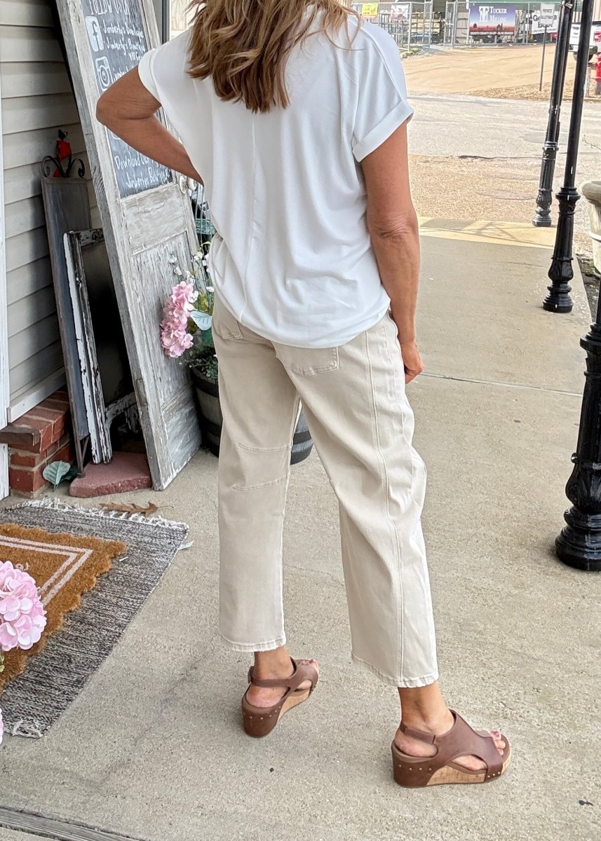 Barrel Leg Color Denim Pants - Sand Beige | Zenana - Barrel Jeans/Pants - Jimberly's Boutique - Olive Branch - Mississippi