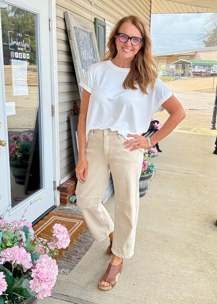 Barrel Leg Color Denim Pants - Sand Beige | Zenana - Barrel Jeans/Pants - Jimberly's Boutique - Olive Branch - Mississippi