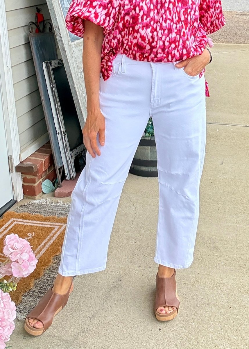 Barrel Leg Color Denim Pants - White | Zenana - Barrel Jeans/Pants - Jimberly's Boutique - Olive Branch - Mississippi