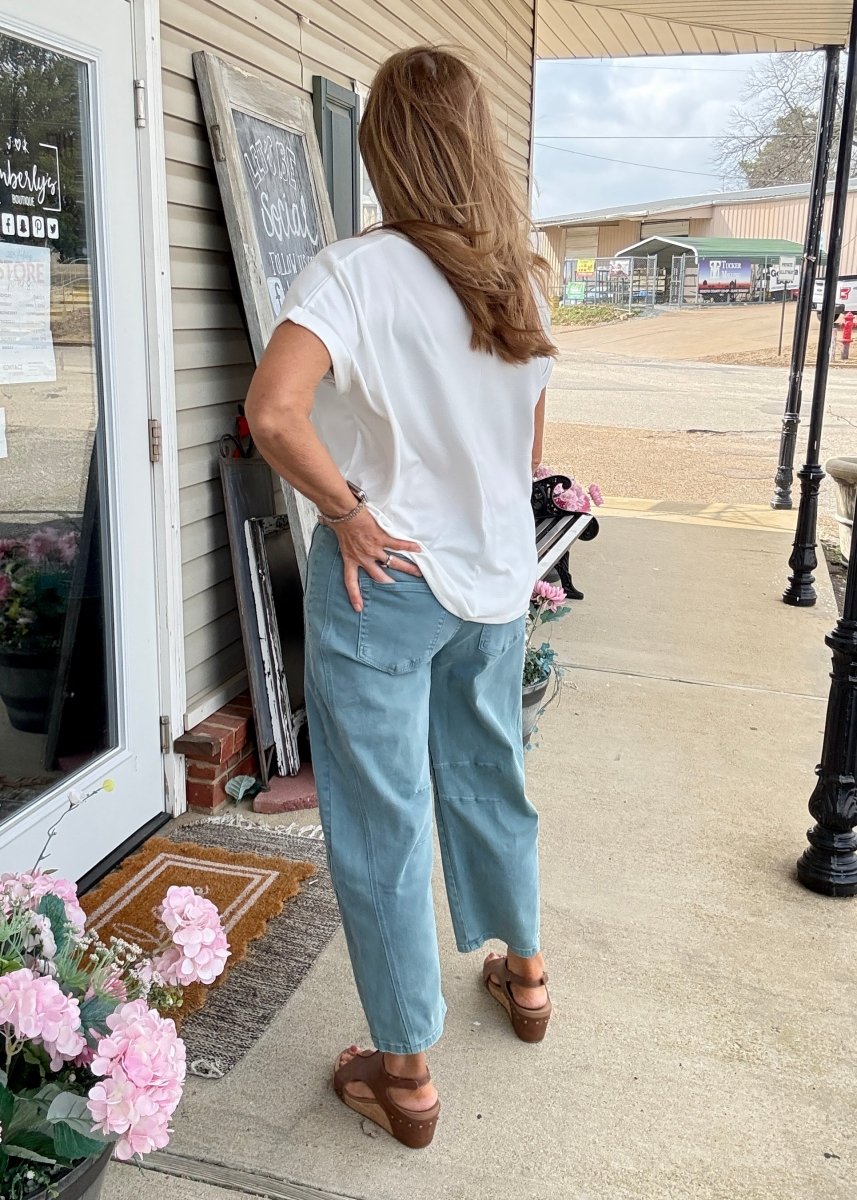 Barrel Leg Denim Pants - Teal | Zenana - Barrel Jeans/Pants - Jimberly's Boutique - Olive Branch - Mississippi