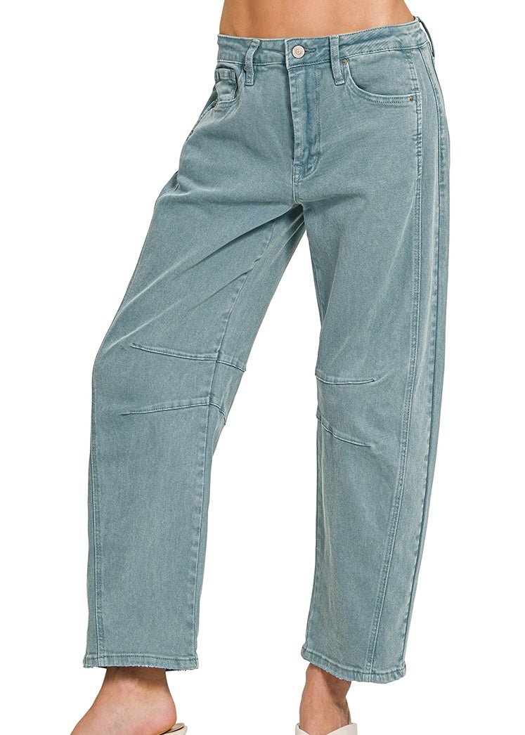 Barrel Leg Denim Pants - Teal | Zenana - Barrel Jeans/Pants - Jimberly's Boutique - Olive Branch - Mississippi