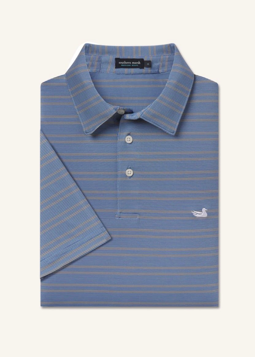 Bermuda Performance Polo | Naples Stripe | Slate & Light Blue - Southern Marsh Polo -Jimberly's Boutique-Olive Branch-Mississippi