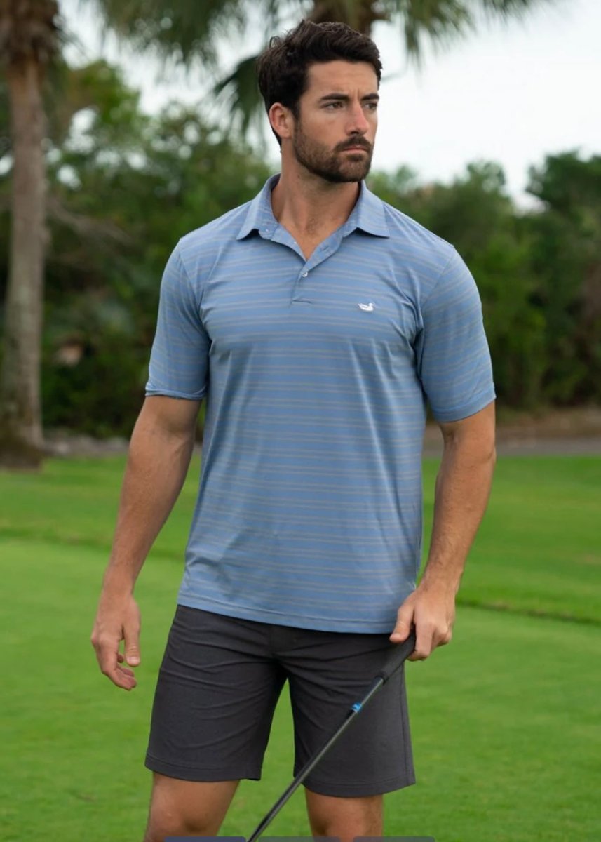 Bermuda Performance Polo | Naples Stripe | Slate & Light Blue - Southern Marsh Polo -Jimberly's Boutique-Olive Branch-Mississippi